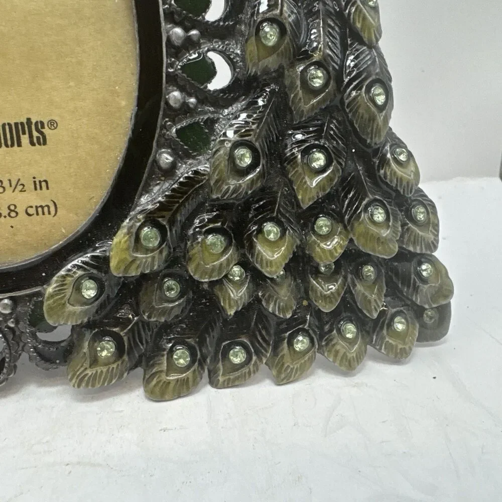 Peacock picture frame with green rhinestones from Pier One, pre-owned, not used